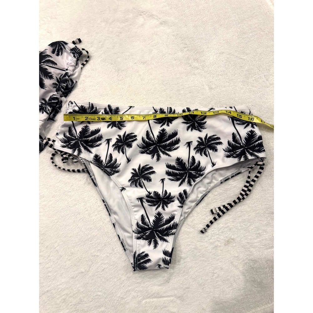 Palm Tree Print High Waisted Bikini Set Black White‎ 3XL Triangle Halter 2 Piece - Picture 2 of 5
